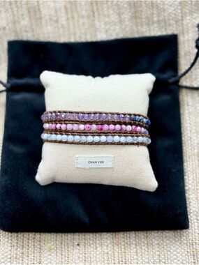Chan Luu Purple and Pink Multi Stone Beaded Wrap Bracelet